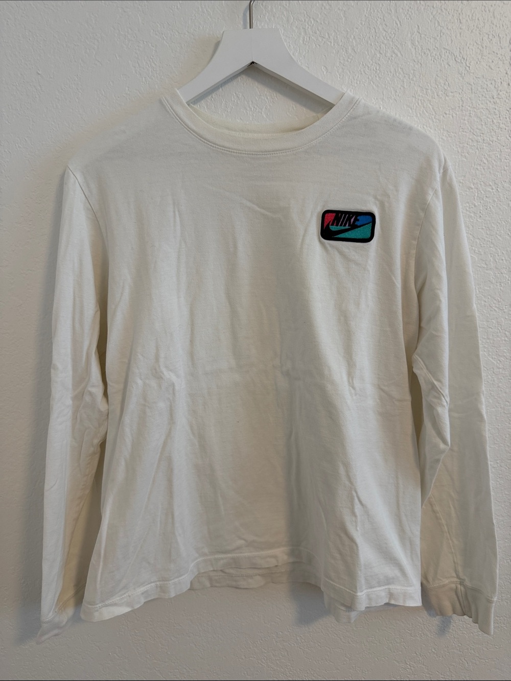 Nike White Long-Sleeve Tee with Multicolor Patch